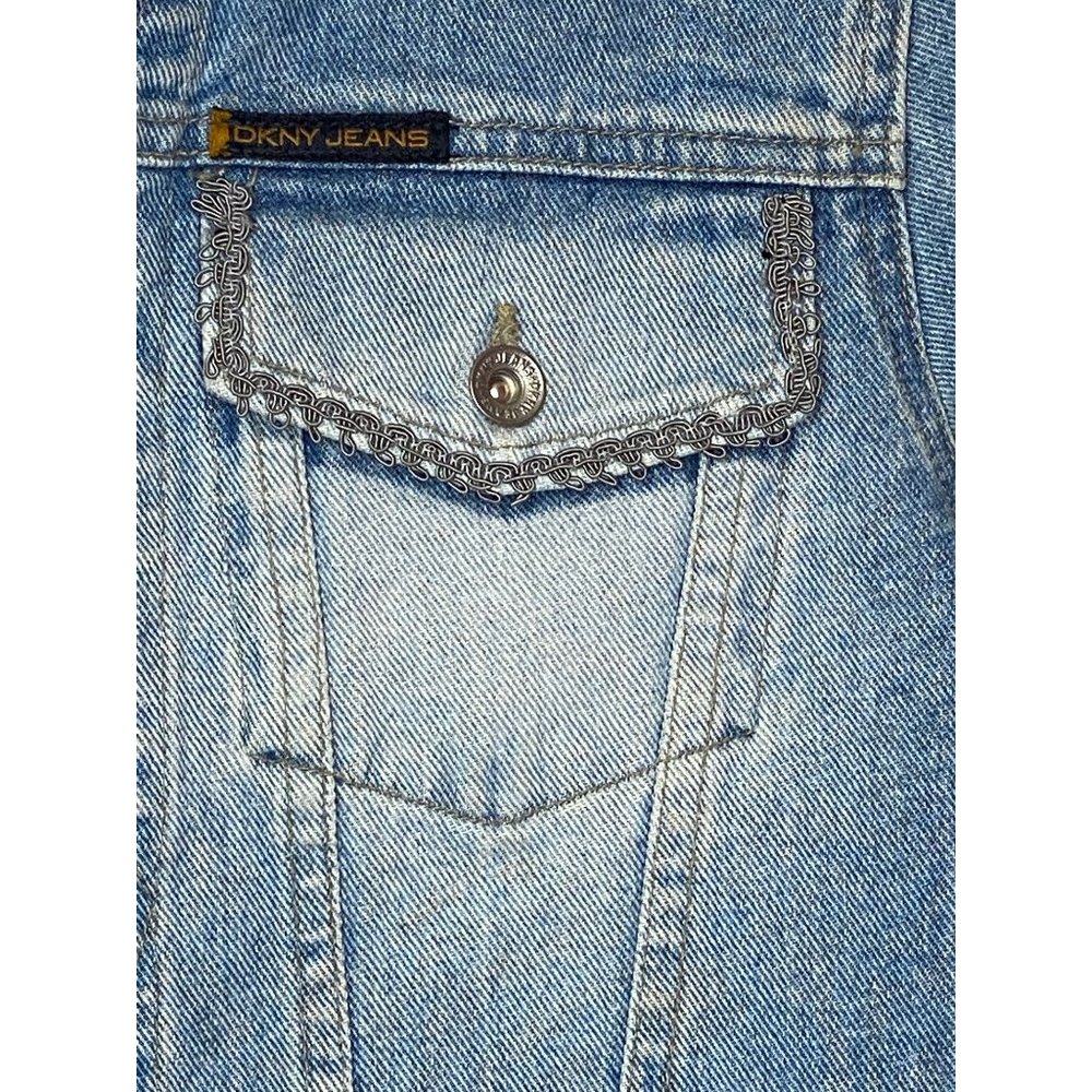 Vintage 90s DKNY Denim Jeans Jacket w/ Silver Pink Velvet Trim Medium - Picture 12 of 16